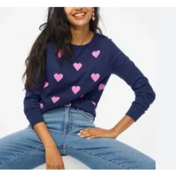 J. Crew Navy Teddie Pink Heart Sweater Size Small - Picture 2 of 10